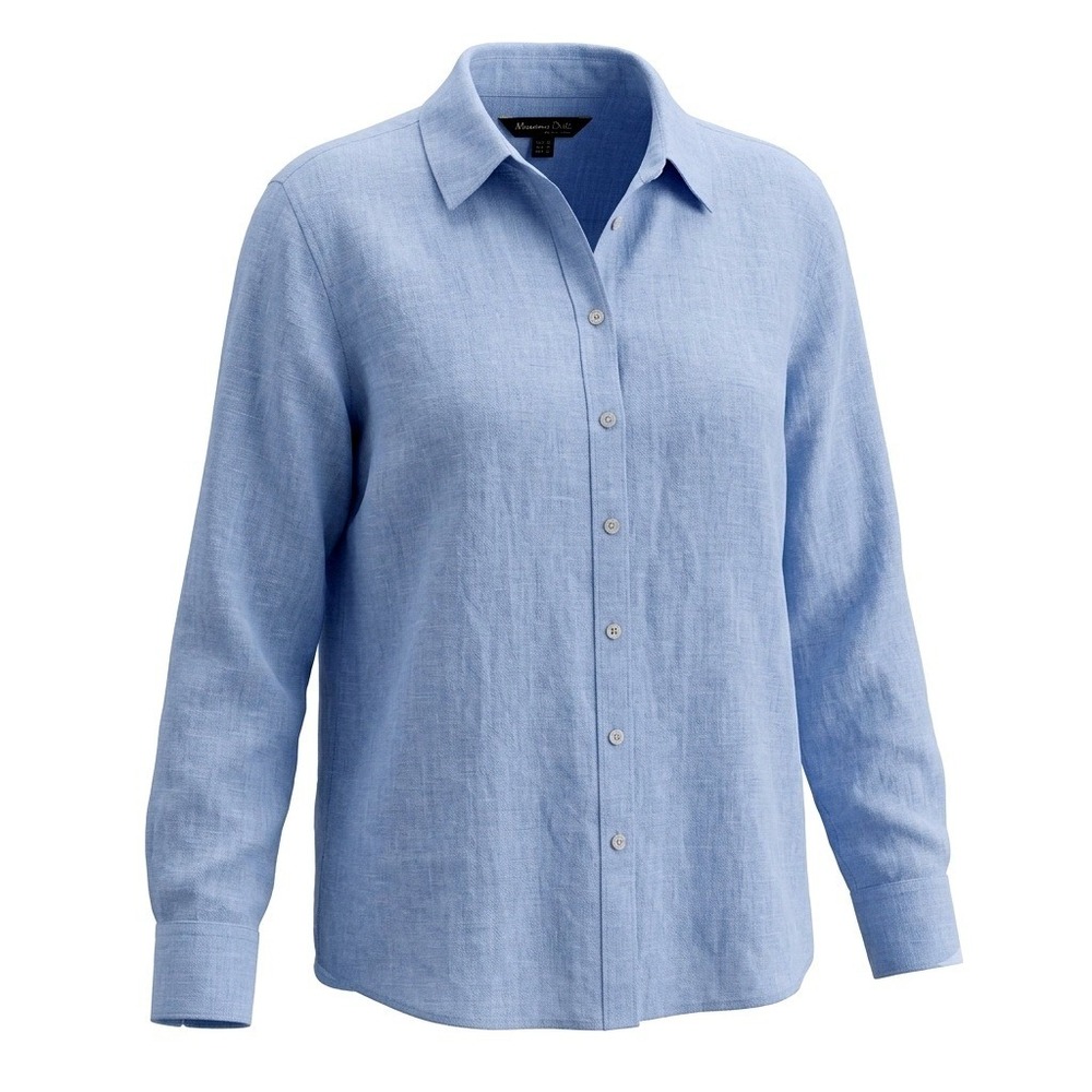 Massimo Dutti Women US 10 Light Blue 100% Linen Long Sleeve Button Down Shirt